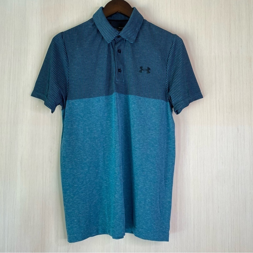 Under Armour Men’s Loose Heatgear Vanish Seamless Blocked Polo Shirt Blue Small